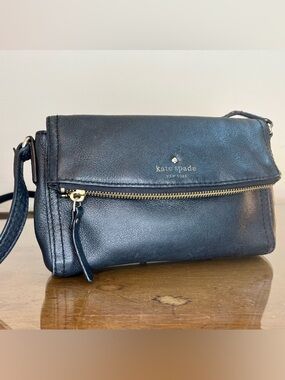 Kate Spade Black Cobble Hill Foldover Mini Crossbody Leather Bag Vintage